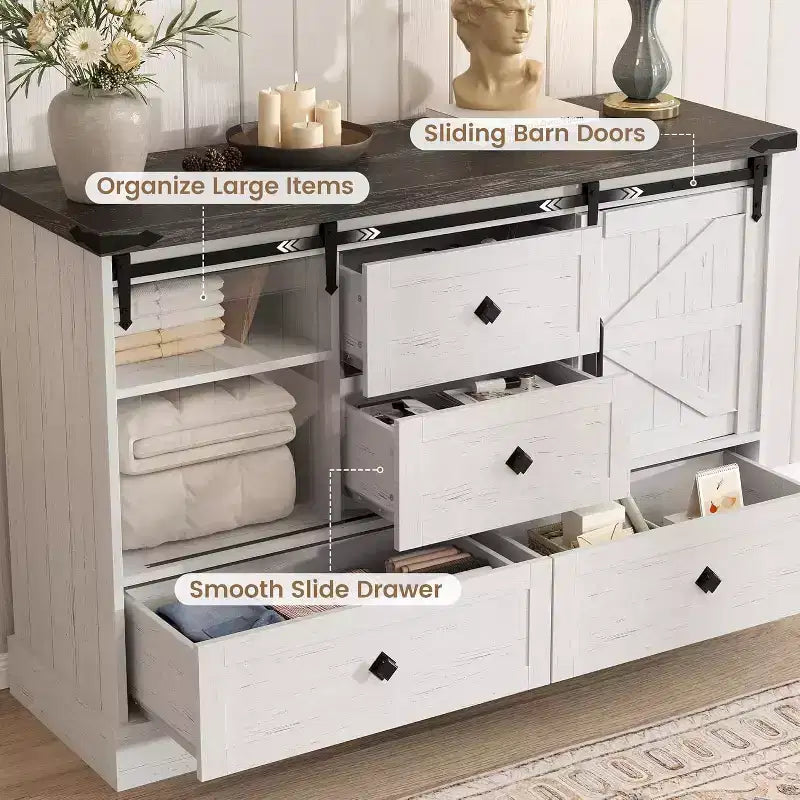Credenza Buffet con Cassetti, Grande Mobile Contenitore Buffet con Ripiani e Ante, Stazione Caffè Bar in Stile Rustico per Cucina, Sala da Pranzo