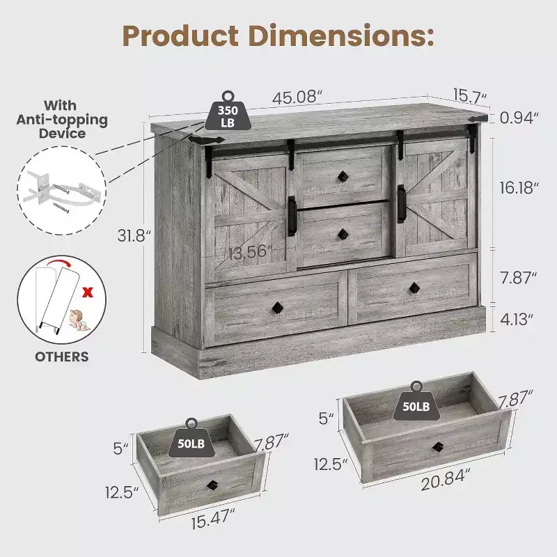 Credenza Buffet con Cassetti, Grande Mobile Contenitore Buffet con Ripiani e Ante, Stazione Caffè Bar in Stile Rustico per Cucina, Sala da Pranzo