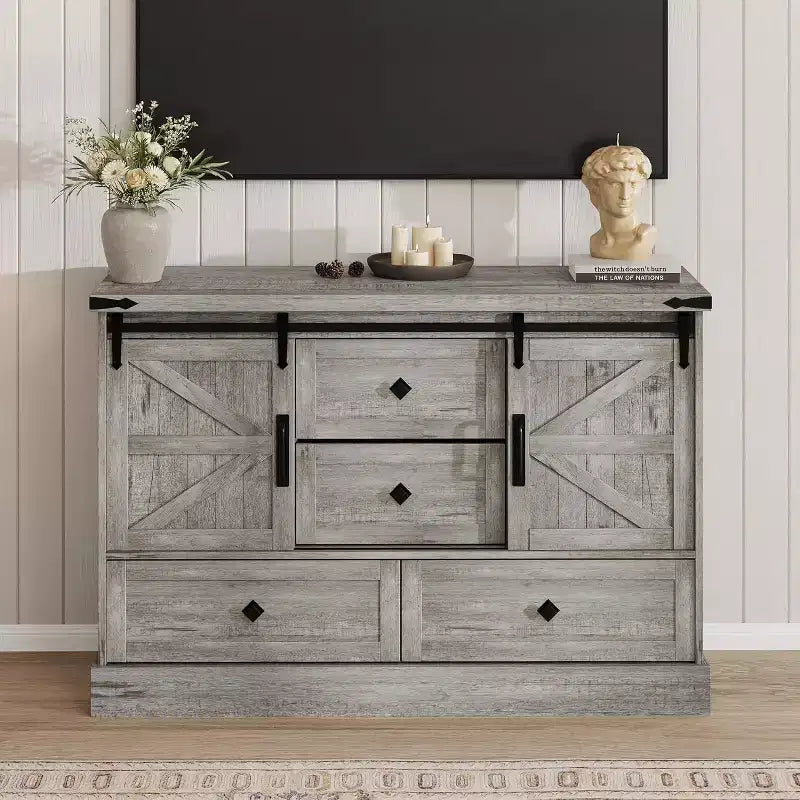 Credenza Buffet con Cassetti, Grande Mobile Contenitore Buffet con Ripiani e Ante, Stazione Caffè Bar in Stile Rustico per Cucina, Sala da Pranzo
