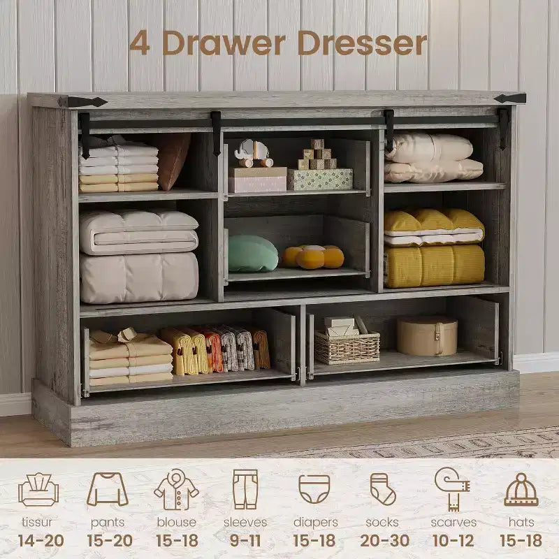 Credenza Buffet con Cassetti, Grande Mobile Contenitore Buffet con Ripiani e Ante, Stazione Caffè Bar in Stile Rustico per Cucina, Sala da Pranzo
