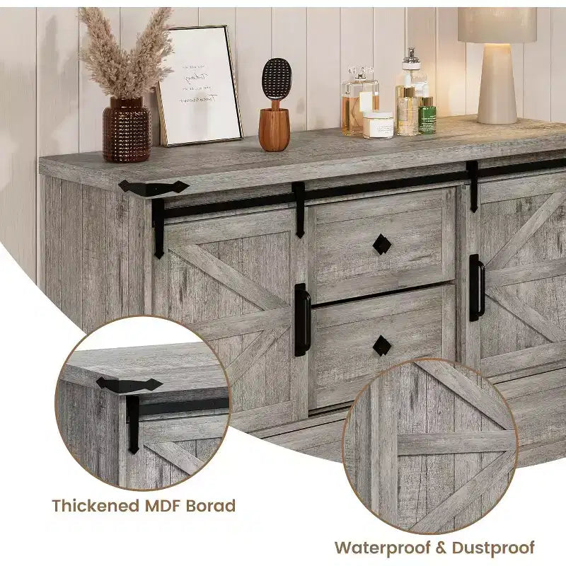 Credenza Buffet con Cassetti, Grande Mobile Contenitore Buffet con Ripiani e Ante, Stazione Caffè Bar in Stile Rustico per Cucina, Sala da Pranzo