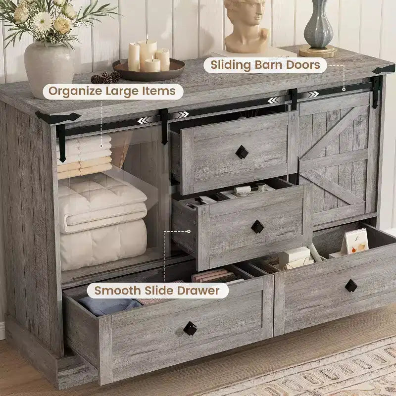 Credenza Buffet con Cassetti, Grande Mobile Contenitore Buffet con Ripiani e Ante, Stazione Caffè Bar in Stile Rustico per Cucina, Sala da Pranzo