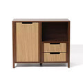 LuxenHome 34 Walnut Buffet Cabinet with Storage, Seagrass Boho Woven Rope 2-Drawer Accent Cabinet with Door Brown