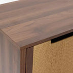 LuxenHome Buffet en noyer de 34 po avec rangement, meuble d'appoint à 2 tiroirs en corde tressée de jonc de mer style bohème avec porte, marron