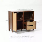 LuxenHome Buffet en noyer de 34 po avec rangement, meuble d'appoint à 2 tiroirs en corde tressée de jonc de mer style bohème avec porte, marron