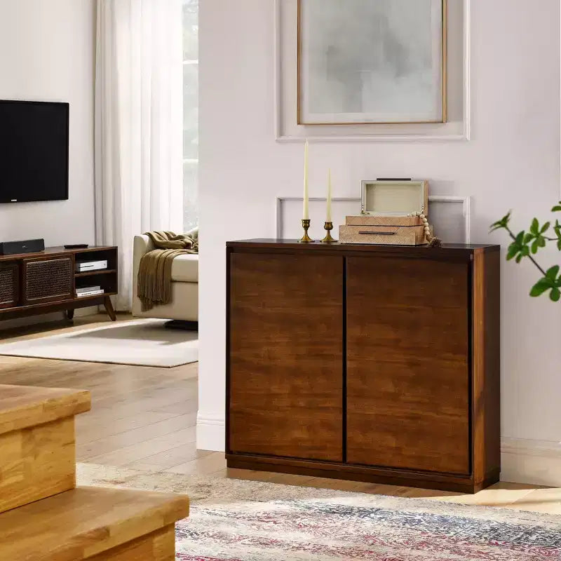 Okak Buffet de 99 cm avec 2 trous pour prises, meuble de rangement, meuble de cuisine pour salon, cuisine, salle à manger, noyer