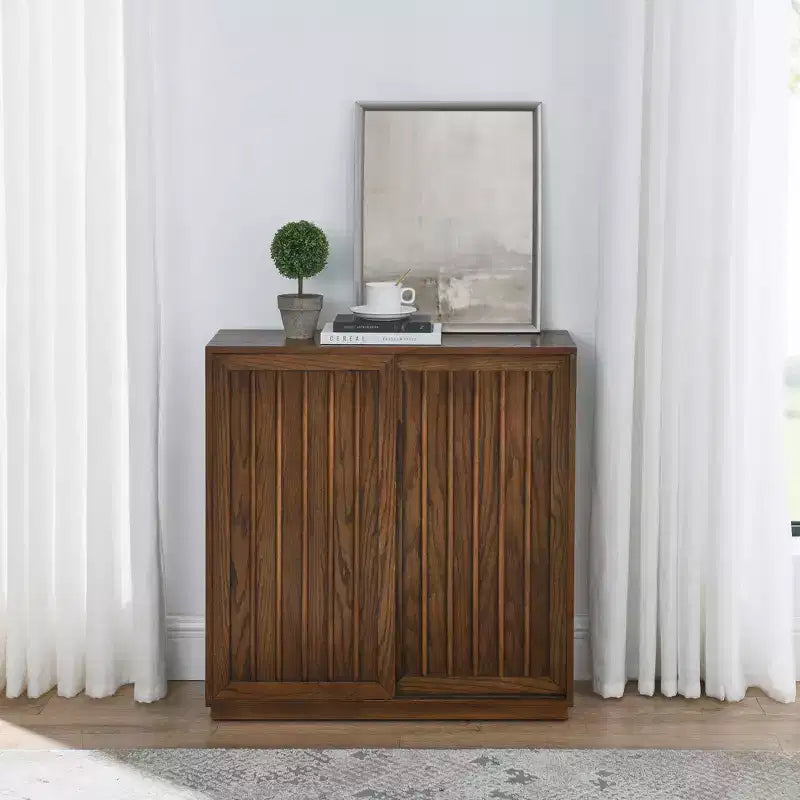 Okak Mid Century Storage Cabinet Sideboard Cabinet with 2 Sliding Doors, Kitchen Cabinet for Living Room, Kitchen, Dining, Entryway, Walnut