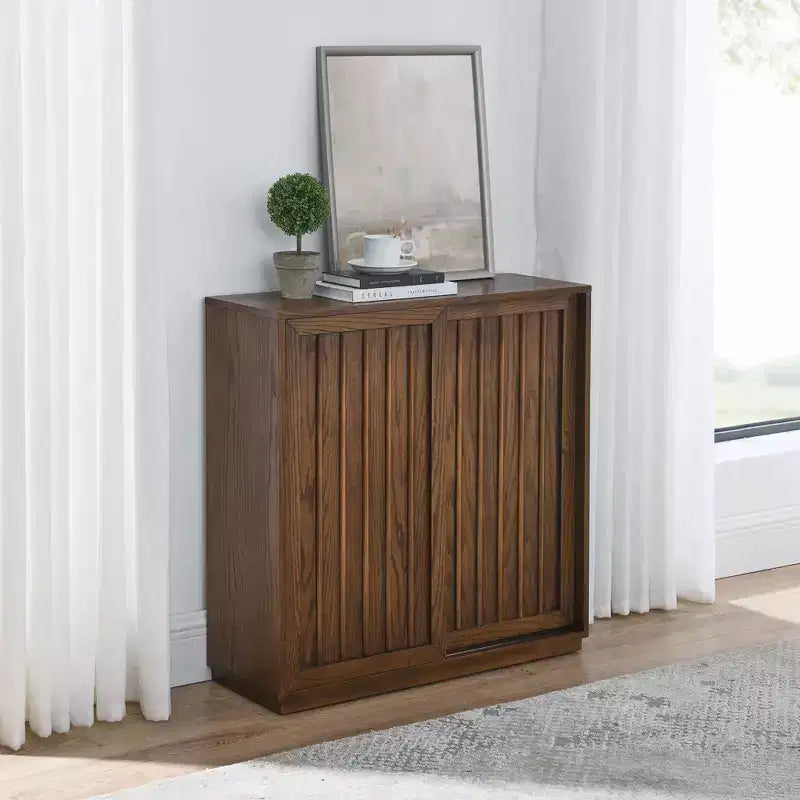 Okak Mobile Contenitore Mid Century Credenza con 2 Ante Scorrevoli, Armadietto da Cucina per Soggiorno, Cucina, Sala da Pranzo, Ingresso, Noce