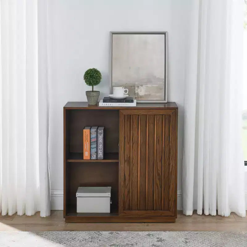 Okak Mobile Contenitore Mid Century Credenza con 2 Ante Scorrevoli, Armadietto da Cucina per Soggiorno, Cucina, Sala da Pranzo, Ingresso, Noce