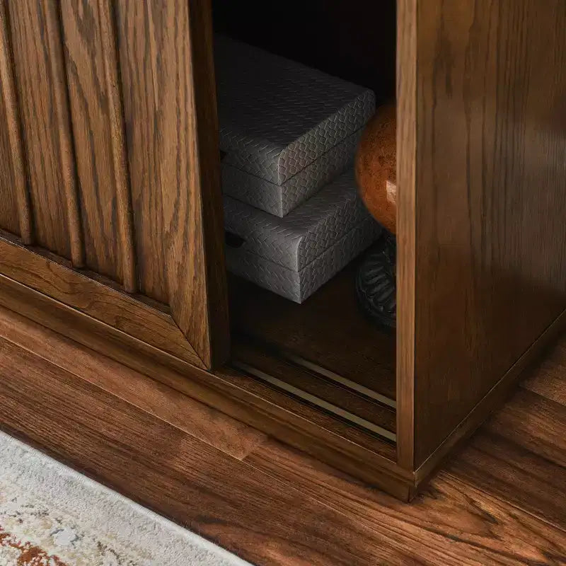 Okak Mobile Contenitore Mid Century Credenza con 2 Ante Scorrevoli, Armadietto da Cucina per Soggiorno, Cucina, Sala da Pranzo, Ingresso, Noce