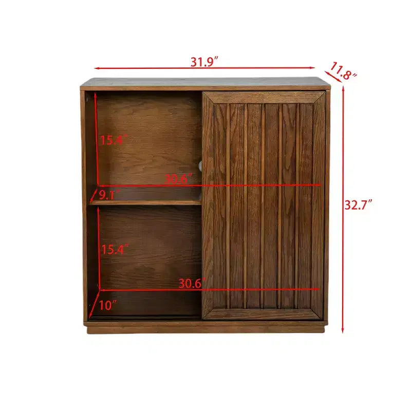 Okak Mobile Contenitore Mid Century Credenza con 2 Ante Scorrevoli, Armadietto da Cucina per Soggiorno, Cucina, Sala da Pranzo, Ingresso, Noce