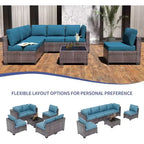 Ensemble de patio 7 pièces avec table à manger, canapé sectionnel modulaire, osier tout temps