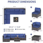Ensemble de patio 7 pièces avec table à manger, canapé sectionnel modulaire, osier tout temps
