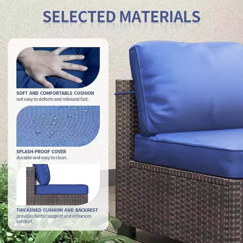 Set da giardino di 7 pezzi con tavolo da pranzo, divano modulare componibile, vimini resistente a tutte le intemperie