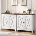 2-Pack Farmhouse Storage Cabinet with 2 Doors & Adjustable Shelves, Sideboard Buffet for Living Room, Dining Room Entryway, White+Brown