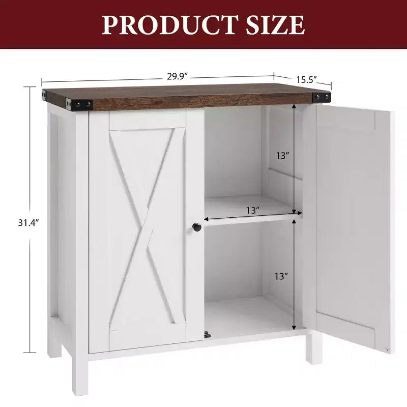 Mobiletto contenitore in stile rustico, confezione da 2, con 2 ante e ripiani regolabili, credenza/buffet per soggiorno, sala da pranzo, ingresso, Bianco+Marrone