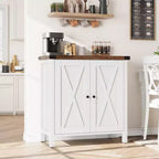 Mobiletto contenitore in stile rustico, confezione da 2, con 2 ante e ripiani regolabili, credenza/buffet per soggiorno, sala da pranzo, ingresso, Bianco+Marrone