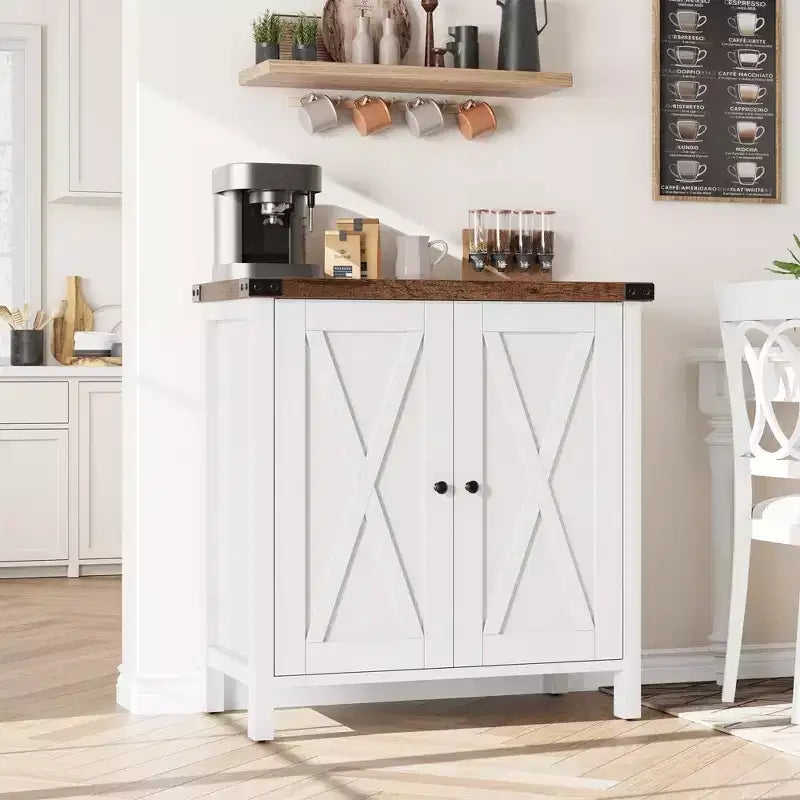 Mobiletto contenitore in stile rustico, confezione da 2, con 2 ante e ripiani regolabili, credenza/buffet per soggiorno, sala da pranzo, ingresso, Bianco+Marrone