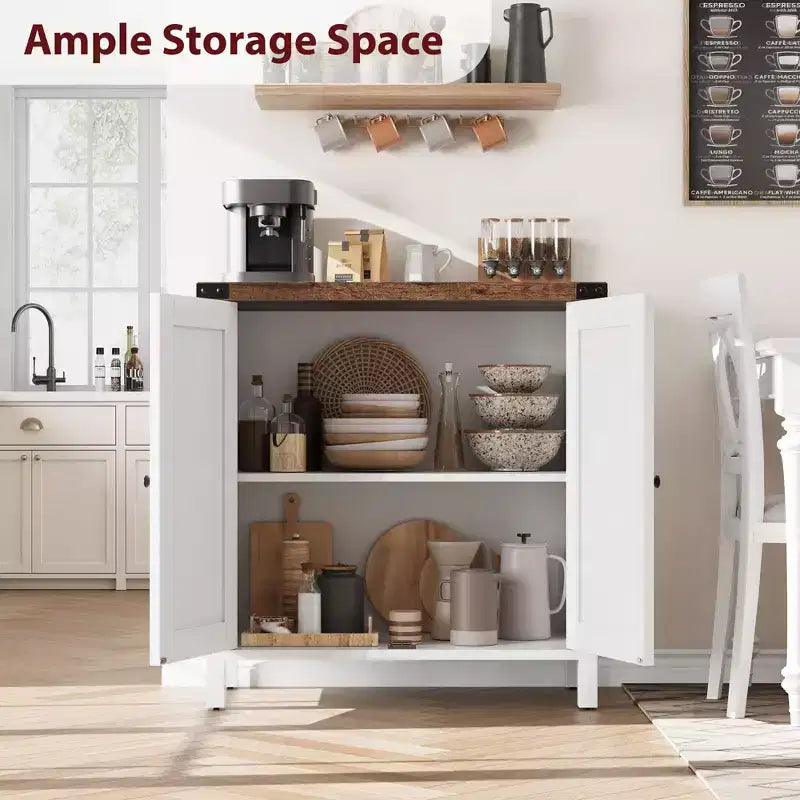 Mobiletto contenitore in stile rustico, confezione da 2, con 2 ante e ripiani regolabili, credenza/buffet per soggiorno, sala da pranzo, ingresso, Bianco+Marrone
