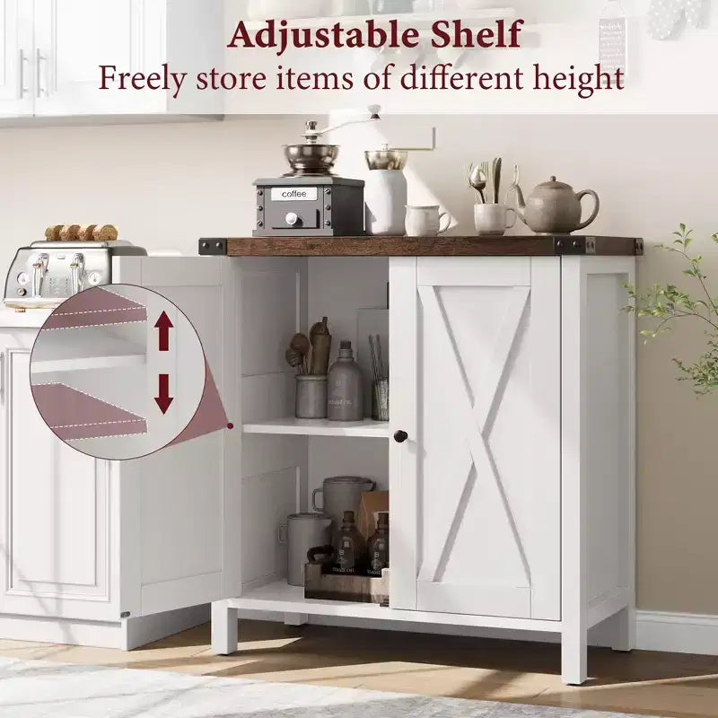 Mobiletto contenitore in stile rustico, confezione da 2, con 2 ante e ripiani regolabili, credenza/buffet per soggiorno, sala da pranzo, ingresso, Bianco+Marrone