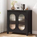 Coolmee Sideboard Cabinet for Living Room & Dining Room - Black Accent Storage with Adjustable Shelves & Glass Doors, Small Console Cabinet