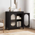 Coolmee Buffet de Rangement pour Salon et Salle à Manger - Meuble d'Appoint Noir avec Étagères Réglables et Portes en Verre, Petite Console de Rangement