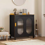 Coolmee Buffet de Rangement pour Salon et Salle à Manger - Meuble d'Appoint Noir avec Étagères Réglables et Portes en Verre, Petite Console de Rangement