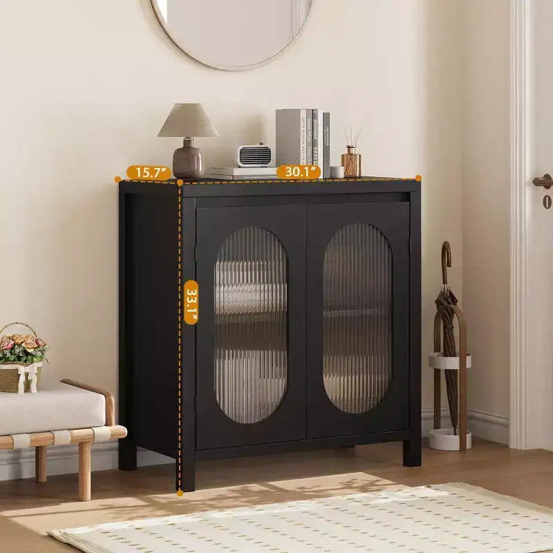 Coolmee Buffet de Rangement pour Salon et Salle à Manger - Meuble d'Appoint Noir avec Étagères Réglables et Portes en Verre, Petite Console de Rangement