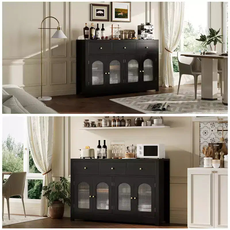 Buffet de rangement 55 pouces avec tiroirs, grand bahut avec étagères réglables, meuble de rangement pour cuisine, salle à manger et salon