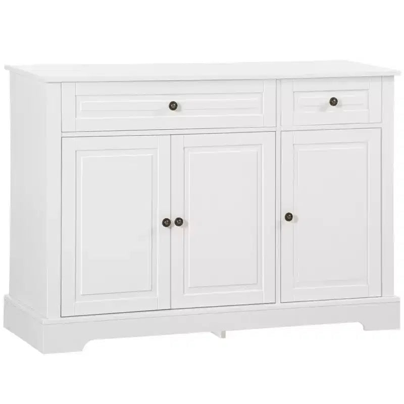 Okak Mobile Credenza, Mobile Buffet con 2 Cassetti e Ripiani Regolabili, Mobile Contenitore per Ingresso, Soggiorno, Cucina, Bianco