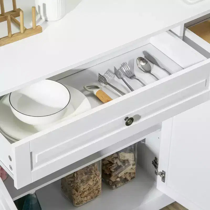 Okak Mobile Credenza, Mobile Buffet con 2 Cassetti e Ripiani Regolabili, Mobile Contenitore per Ingresso, Soggiorno, Cucina, Bianco