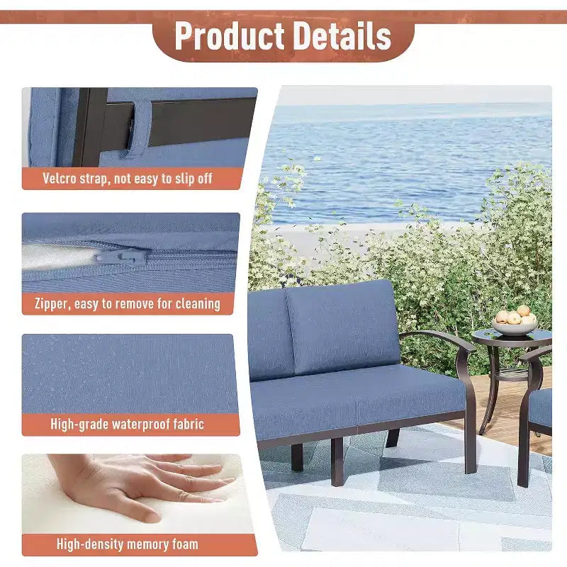 ALAULM Set Mobili da Giardino in Alluminio 10 Posti Moderno Set da Conversazione da Esterno in Metallo Tavolo con Braciere, Poltrona Girevole a Dondolo, Divano da Giardino con Cuscini da 5,1 Pollici