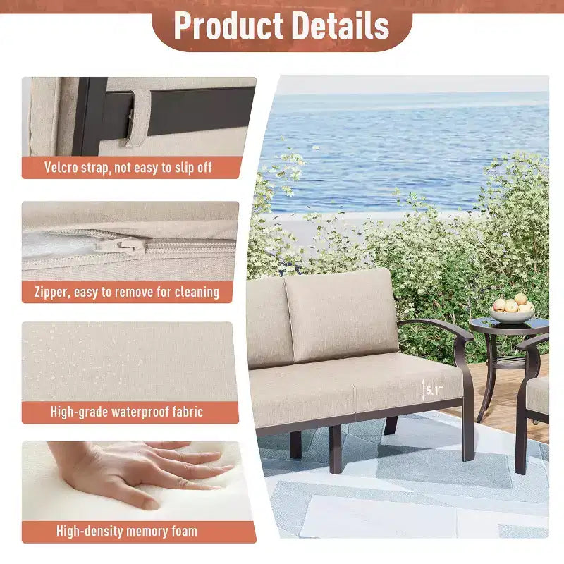 ALAULM Set Mobili da Giardino in Alluminio 10 Posti Moderno Set da Conversazione da Esterno in Metallo Tavolo con Braciere, Poltrona Girevole a Dondolo, Divano da Giardino con Cuscini da 5,1 Pollici