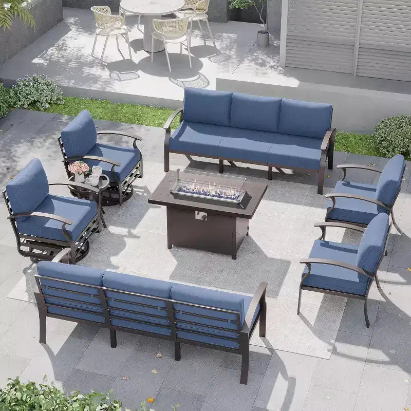 ALAULM Ensemble de Meubles de Patio en Aluminium 10 Places Moderne en Métal pour Extérieur avec Table Foyer, Fauteuil Pivotant et Canaapé de Patio avec Coussin de 5,1 pouces