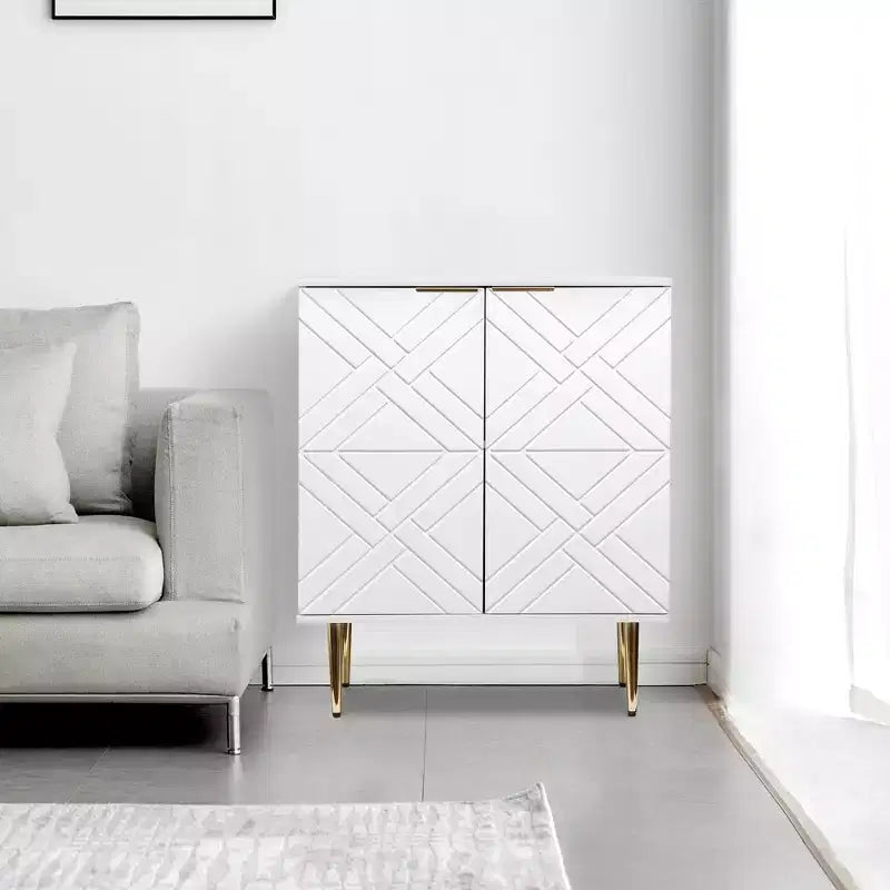 COZONY Madia 34.5, Mobile Contenitore con 2 Ante Decorative a Rilievo, Credenza Moderna per Cucina, Sala da Pranzo e Salotto