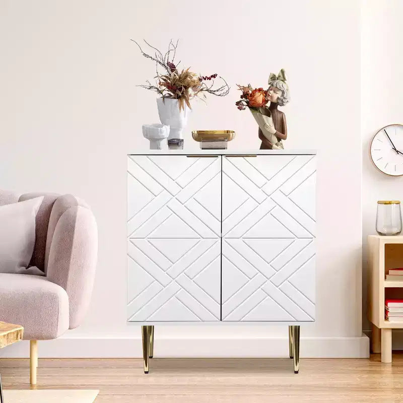 COZONY Madia 34.5, Mobile Contenitore con 2 Ante Decorative a Rilievo, Credenza Moderna per Cucina, Sala da Pranzo e Salotto