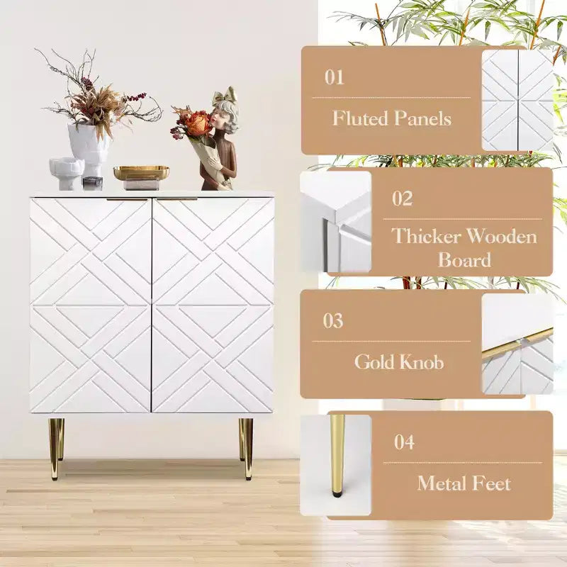 COZONY Madia 34.5, Mobile Contenitore con 2 Ante Decorative a Rilievo, Credenza Moderna per Cucina, Sala da Pranzo e Salotto