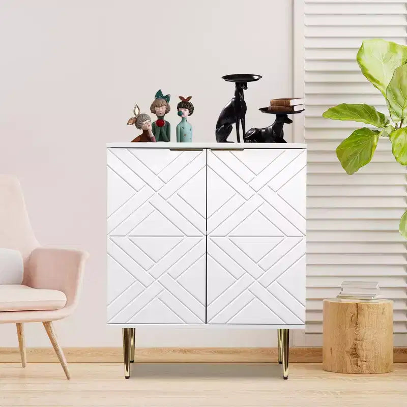COZONY Madia 34.5, Mobile Contenitore con 2 Ante Decorative a Rilievo, Credenza Moderna per Cucina, Sala da Pranzo e Salotto