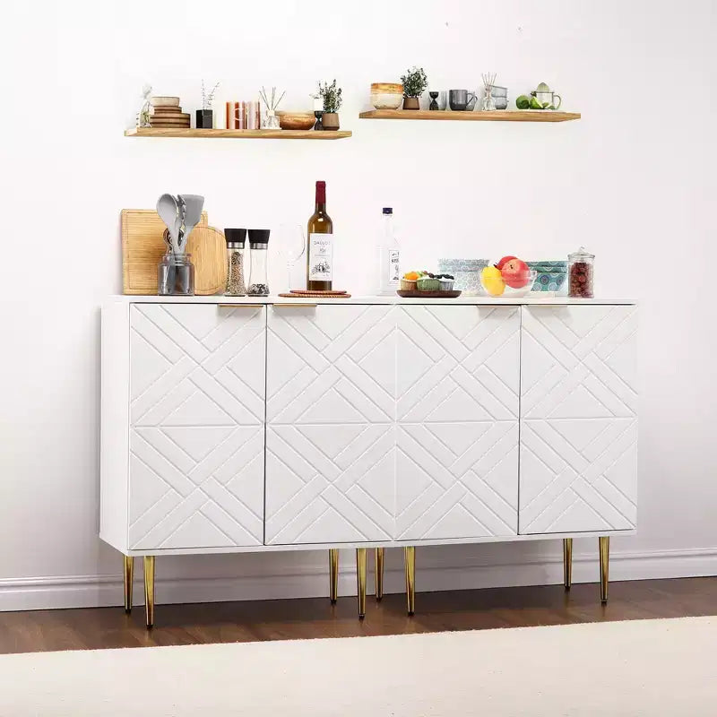 COZONY Madia 34.5, Mobile Contenitore con 2 Ante Decorative a Rilievo, Credenza Moderna per Cucina, Sala da Pranzo e Salotto