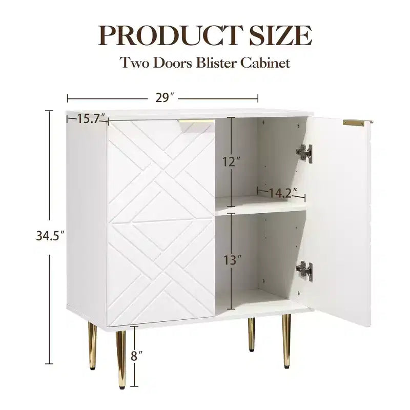 COZONY Madia 34.5, Mobile Contenitore con 2 Ante Decorative a Rilievo, Credenza Moderna per Cucina, Sala da Pranzo e Salotto