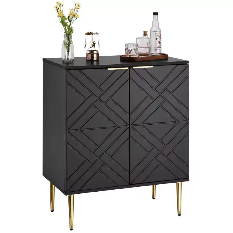 COZONY Madia 34.5, Mobile Contenitore con 2 Ante Decorative a Rilievo, Credenza Moderna per Cucina, Sala da Pranzo e Salotto
