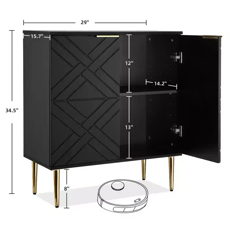 COZONY Madia 34.5, Mobile Contenitore con 2 Ante Decorative a Rilievo, Credenza Moderna per Cucina, Sala da Pranzo e Salotto