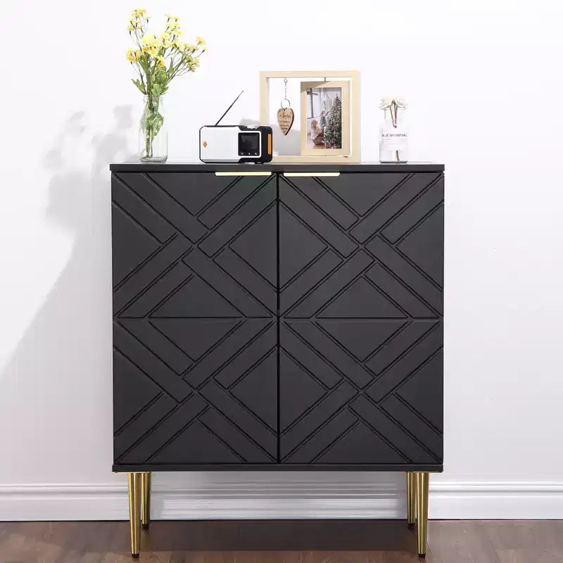 COZONY Madia 34.5, Mobile Contenitore con 2 Ante Decorative a Rilievo, Credenza Moderna per Cucina, Sala da Pranzo e Salotto
