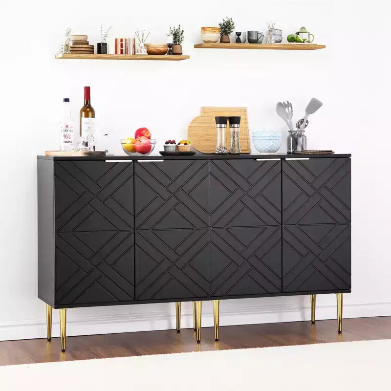 COZONY Madia 34.5, Mobile Contenitore con 2 Ante Decorative a Rilievo, Credenza Moderna per Cucina, Sala da Pranzo e Salotto