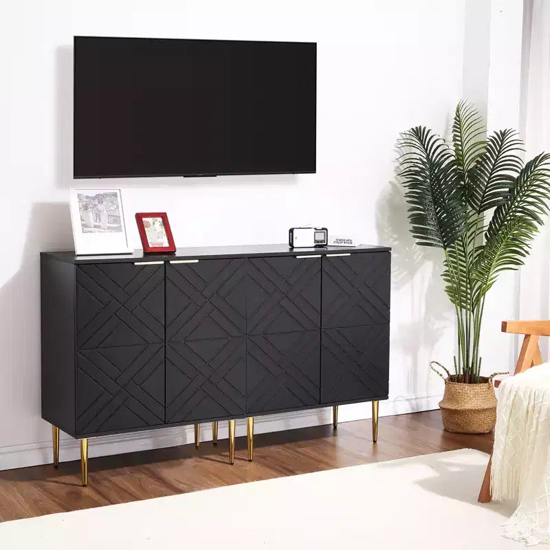 COZONY Madia 34.5, Mobile Contenitore con 2 Ante Decorative a Rilievo, Credenza Moderna per Cucina, Sala da Pranzo e Salotto