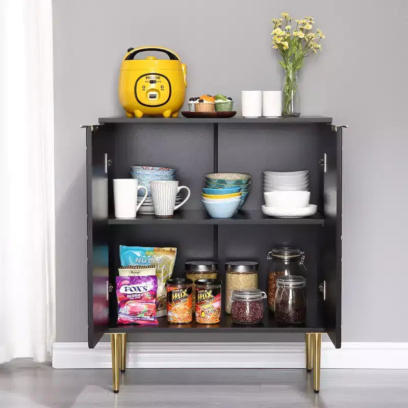 COZONY Madia 34.5, Mobile Contenitore con 2 Ante Decorative a Rilievo, Credenza Moderna per Cucina, Sala da Pranzo e Salotto