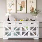 COZONY Buffet 63 po avec 3 tiroirs, étagères réglables, station de charge et 4 portes coulissantes grillagées, meuble de rangement pour bar à café dans la salle à manger ou le salon