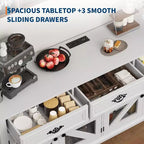 COZONY Buffet 63 po avec 3 tiroirs, étagères réglables, station de charge et 4 portes coulissantes grillagées, meuble de rangement pour bar à café dans la salle à manger ou le salon