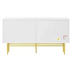 Buffet 4 portes Hostack avec poignées en métal doré et rangement élégant pour salle à manger et salon, blanc