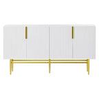 Buffet 4 portes Hostack avec poignées en métal doré et rangement élégant pour salle à manger et salon, blanc